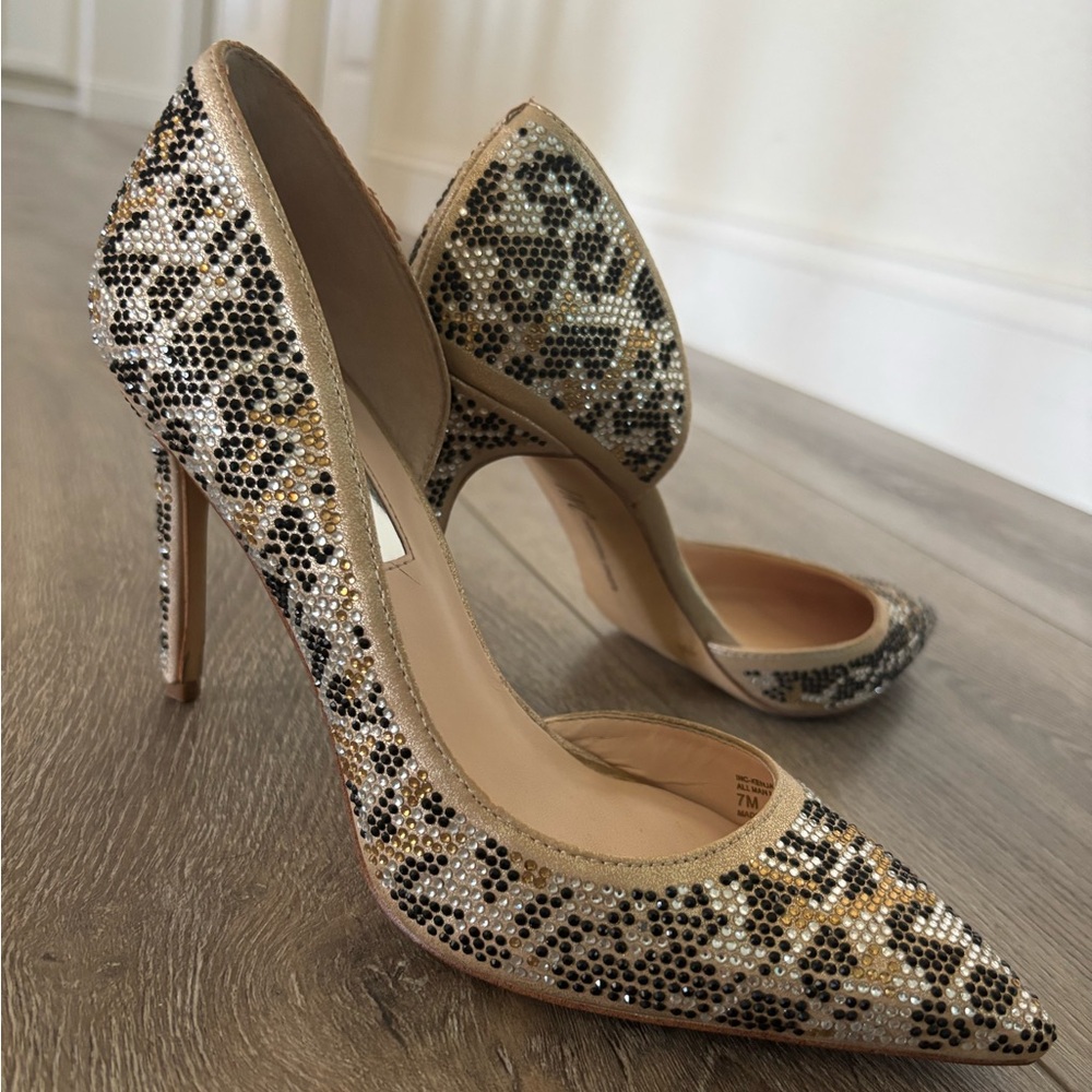 INC leopard gold embellished heels